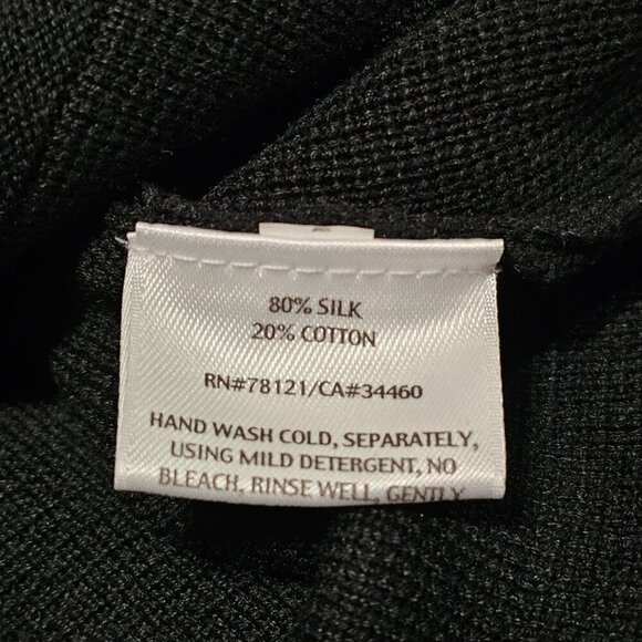 Eileen Fisher Button Up Mock Neck Kimono Jacket Women Size L Black Silk/Cotton - Picture 10 of 13